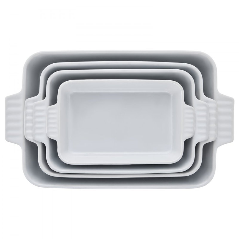 Ceramic Baking Dish 4 Pieces Rectangular Bakeware Set Deep for Baking White