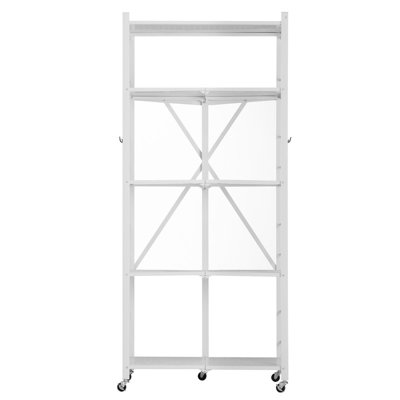 Étagère de rangement pliable en métal à 5 niveaux avec roulettes pivotantes verrouillables, tablette en acier au carbone robuste avec conception pliable, supporte jusqu'à 750 lb de charge statique pour l'organisation du garde-manger