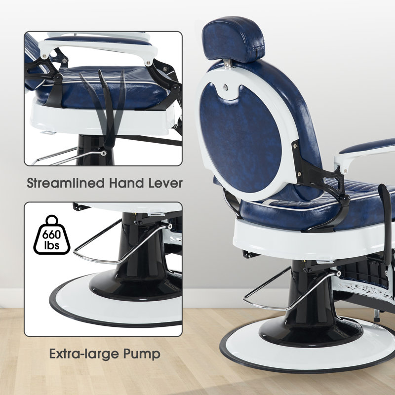 Keniah 27.5" Hydraulic Swivel Barber Chair, Bleu / blanc
