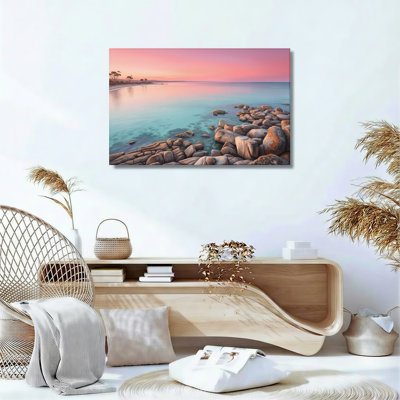 Ensemble de 1 tableau sur toile représentant un coucher de soleil sur la plage