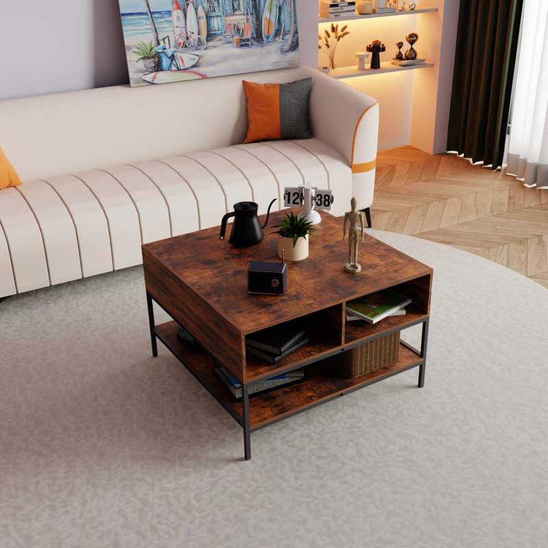 Dark Walnut Square Coffee Table With Flip Top