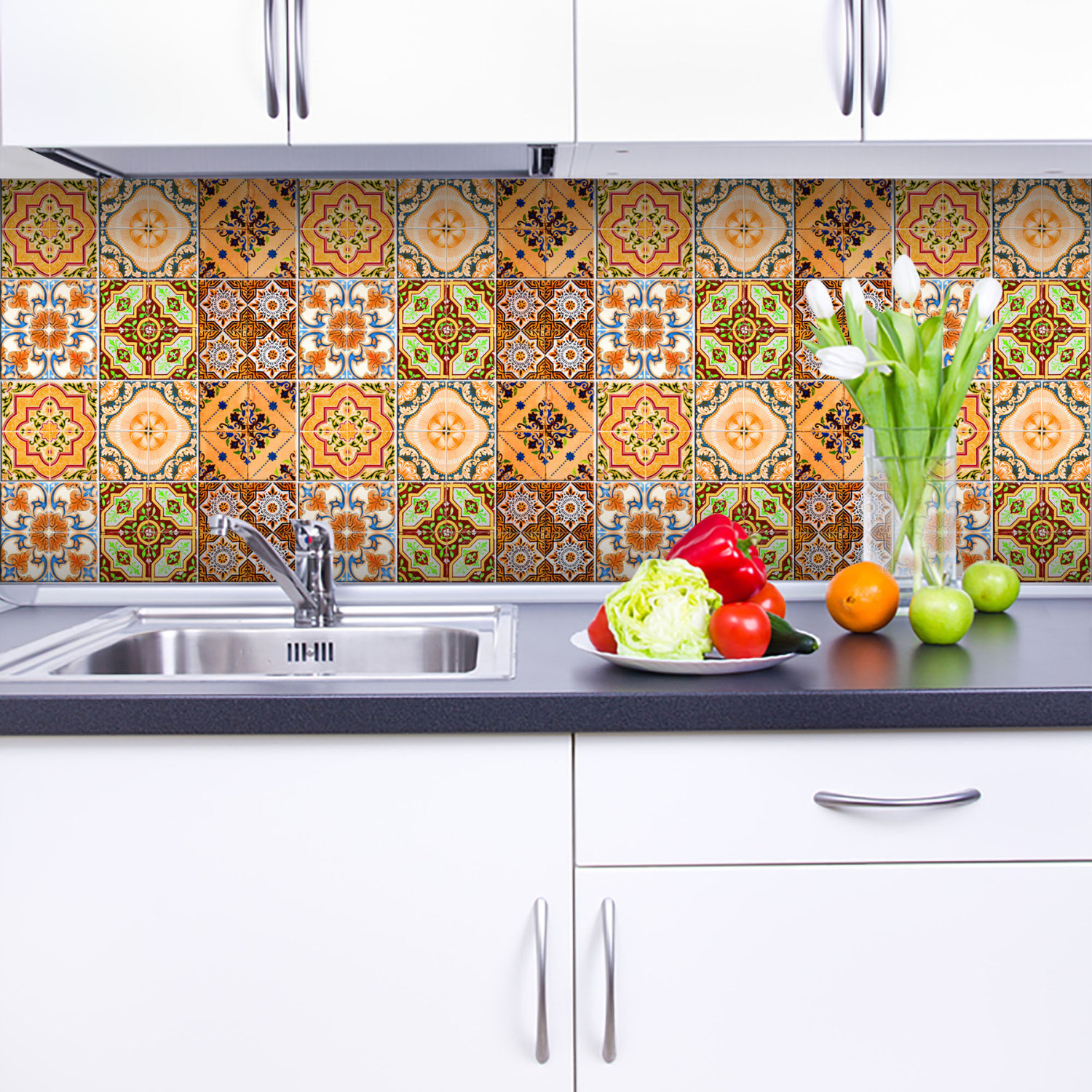 Traditional Tiles - Floor Tiles - Floor Vinyl - Tile Stickers - Tile Decals  - bathroom tile decal - kitchen tile decal - 178