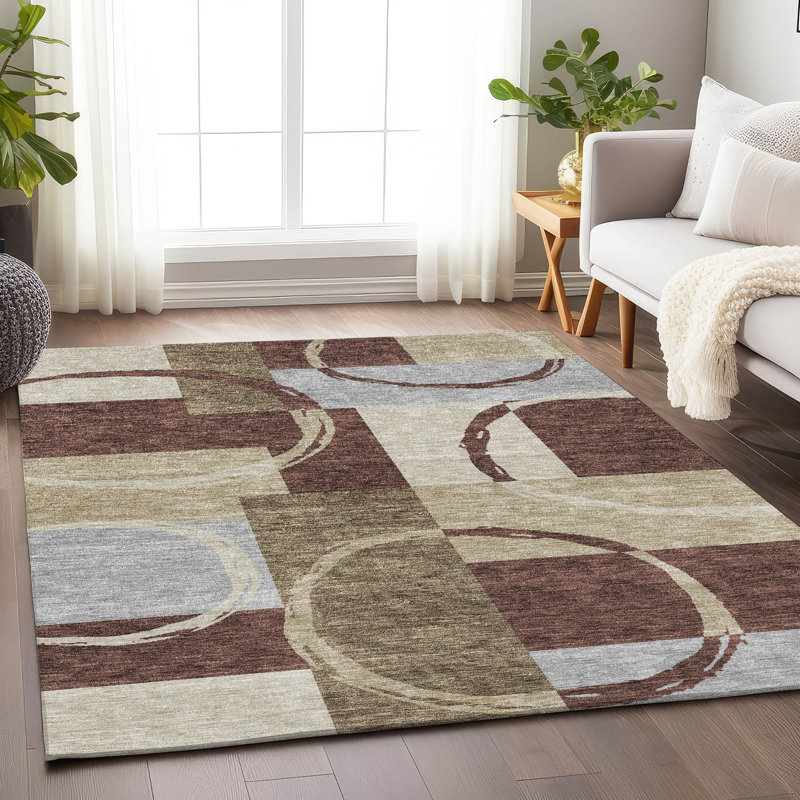 Tapis brun Prisco lavable à la machine de qualité supérieure, Rectangle 10 pi x 14 pi