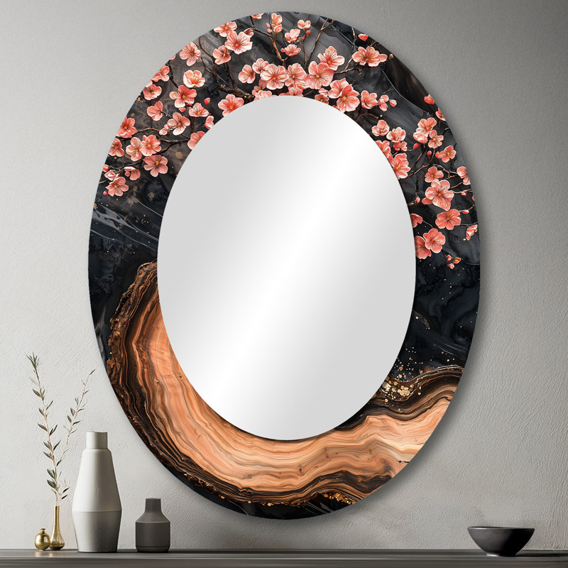 Miroir mural ovale Golden Cherry Blossom, 43 po x 33 po