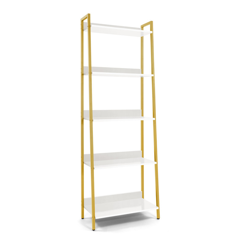 CAPHAUS  Ladder Bookshelf, Bookcase Shelf Storage Rack Organizer, White/Gold