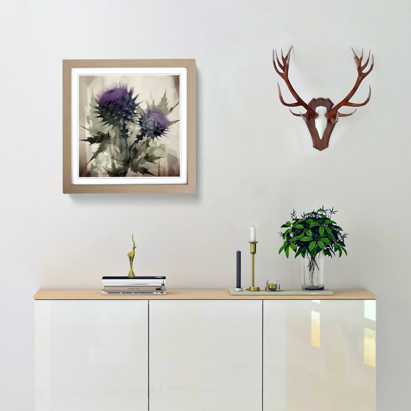 Thistle Constructivism - Single Picture Frame Print on Wood, Oak