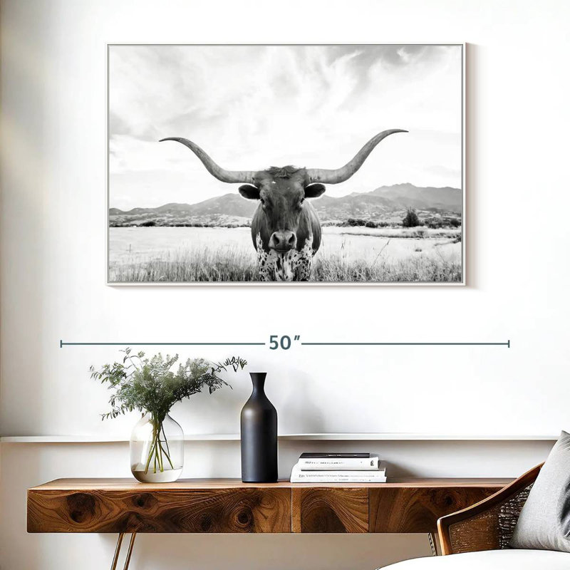 Longhorn Texas BW, Cadre flottant blanc, 40 po x 27 po