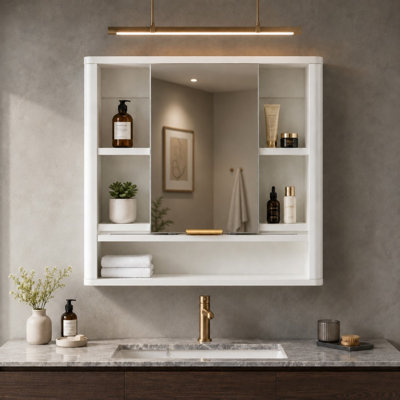 Bathroom Medicine Cabinet with Mirror, Wall-Mounted Cabinet with Open Shelves