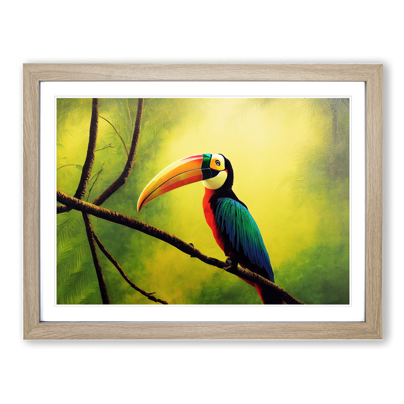 Attractive Toucan Bird - Single Picture Frame Print, 25cm H x 34cm W x 2cm D, Oak