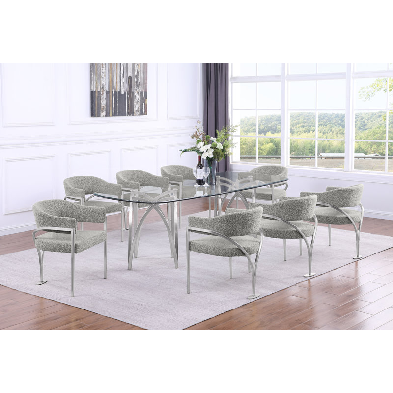 Grandeur Tempered Glass Dining Set, Rich Gray, Silver