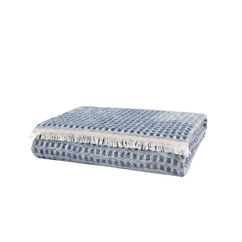Indigo Blue Hand Woven Jacquard Throw Blanket