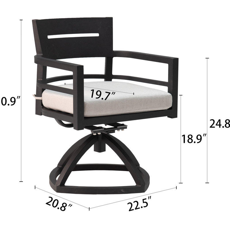 Ensemble de 2 chaises berçantes pivotantes en aluminium pour l'extérieur - noir braise. Structure, ergonomique, coussins d'eau et de décoloration avec structure robuste, coussins en tissu, look élégant