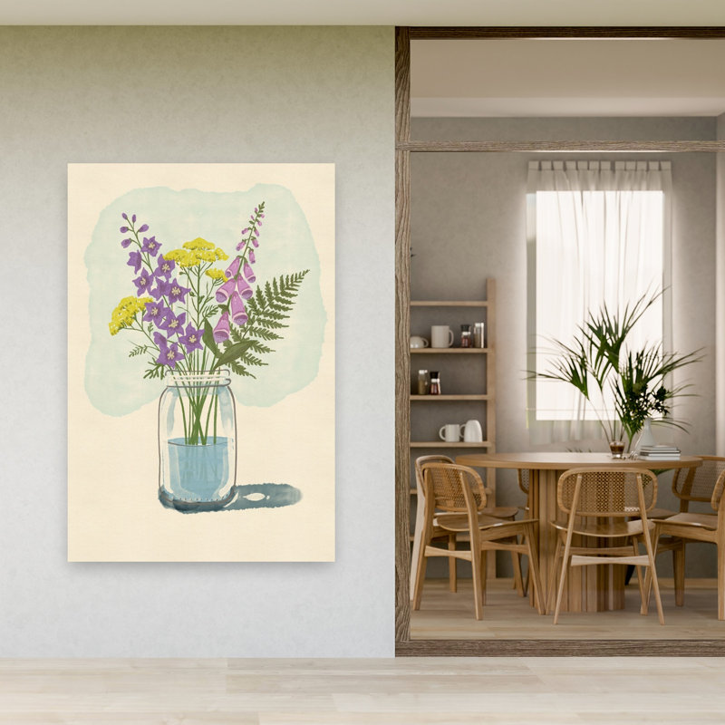 Summer Wildflower Bouquet Rustic Abstract Fern Flower Nature Wall Art Print 1 Piece Wrapped Canvas Wall Art