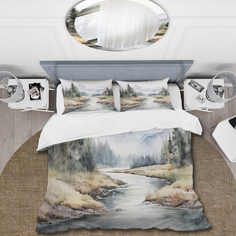River Mountain In Minimal Canada II - Ensemble de housse de couette paysages - Microfibre de polyester