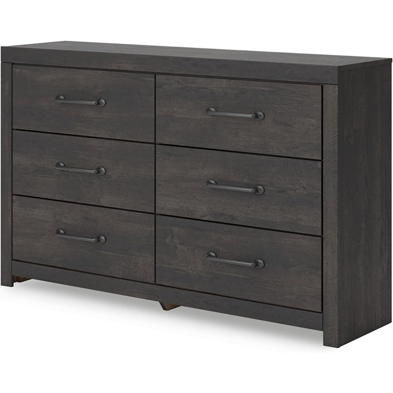 Commode 6 tiroirs rustique avec arrêt de sécurité, gris