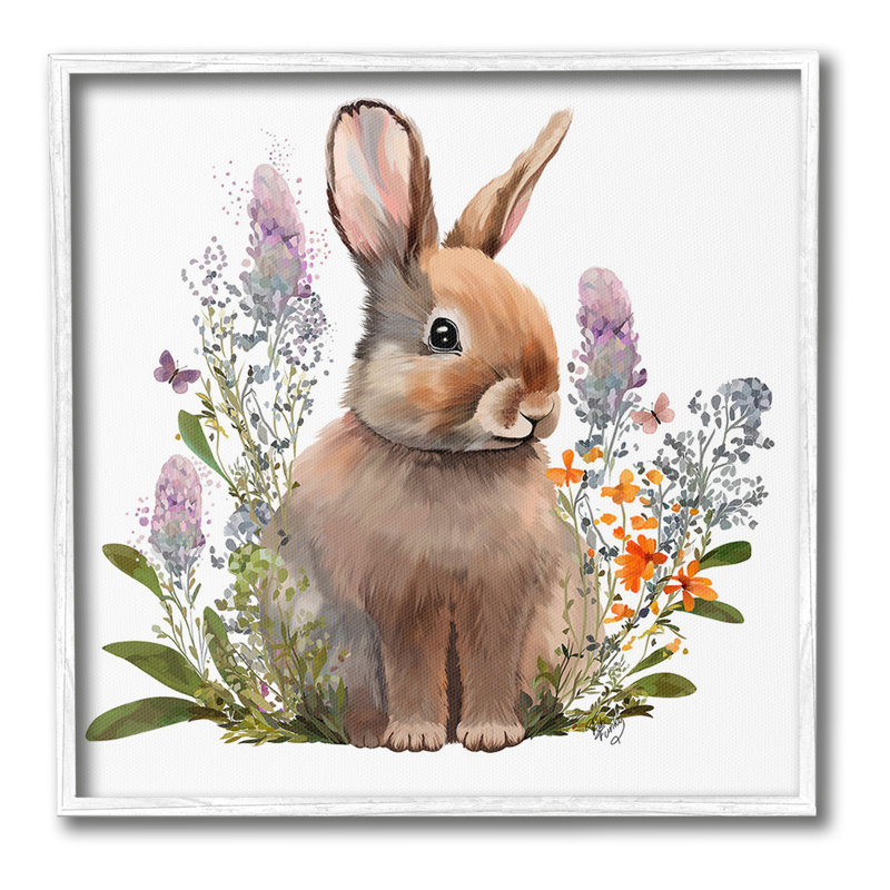 "Brown Bunny with Florals", art mural sur toile par Fab Funky, H 17 po x l 17 po, Estampe numérique Farmhouse