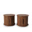 Ensemble de tables basses rondes 2 pièces, tables d'appoint gigognes modernes avec rangement à porte coulissante, table de bout et table de chevet pour canapé au fini noyer, avec tabouret décoratif à colonne romaine cannelée