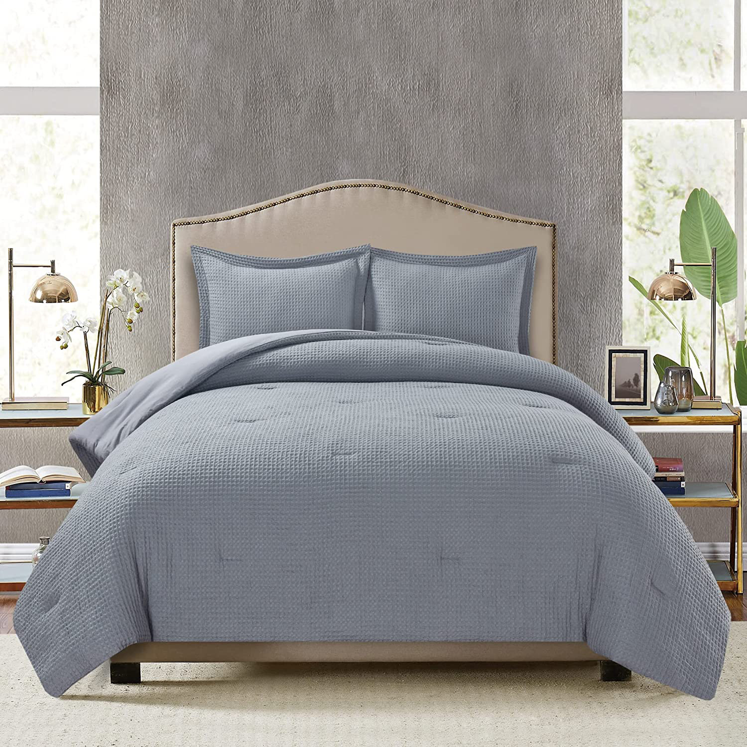 Set di biancheria da letto in tessuto waffle con 3 pezzi