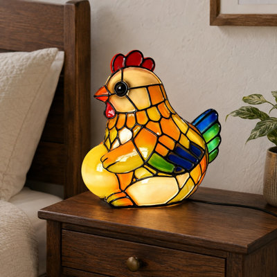 5.9 Inch Colorful Resin Chicken Night Light Featuring a Rooster Laying an Egg, a Funny Lamp Gift for Chicken Lovers