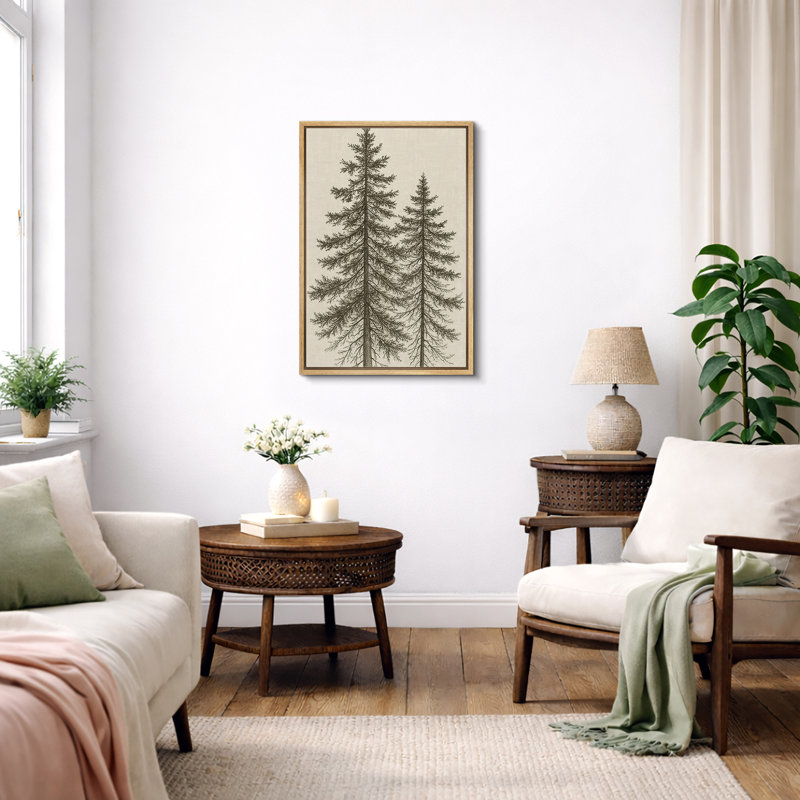«Tall Pine Trees Classic Botanical Nature Art», reproduction d'art sur toile encadrée, null, null, null