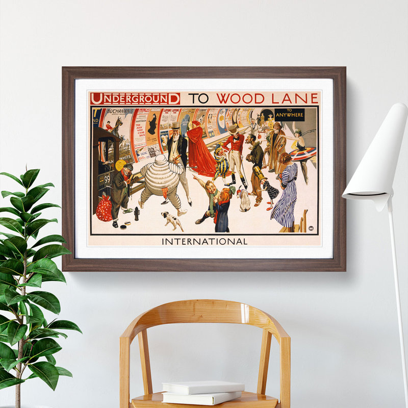London Underground to Wood Lane - Picture Frame Graphic Art on MDF, 27cm H x 36cm W x 2cm D, Walnut Framed