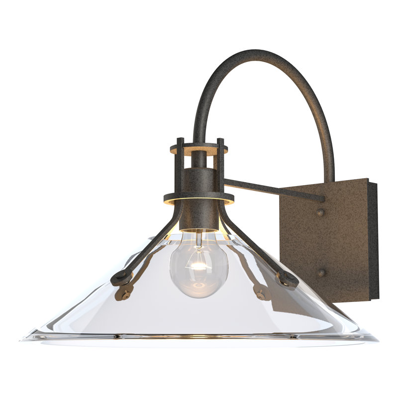 Henry Glass Shade Outdoor Barn Light, Clear Glass, Coastal Natural Iron, 12.9" H x 14.4" W x 16.8" D