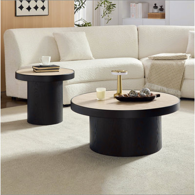 Ensemble de 2 tables basses, table basse ronde en panneau de fibres à densité moyenne pour salon, appartement et espace de loisirs