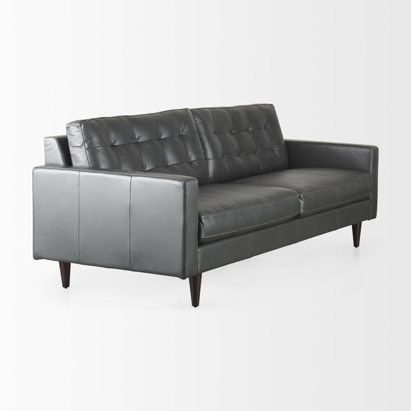 Canapé à accoudoirs carrés en cuir véritable 88,2 po, Gris