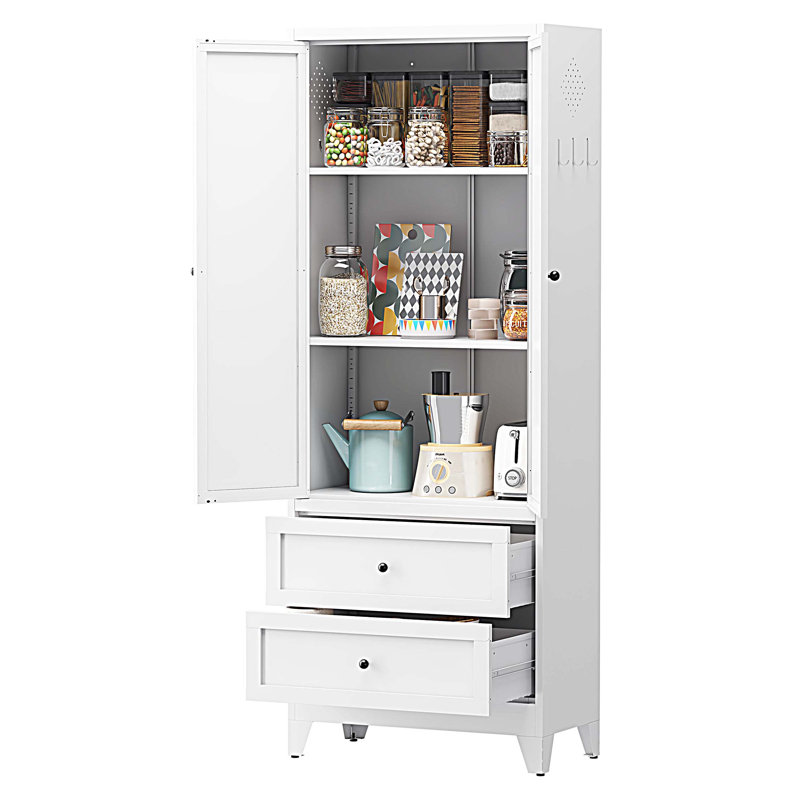 Armoire de cuisine 72 po avec 2 tiroirs, armoire de rangement avec tablettes réglables