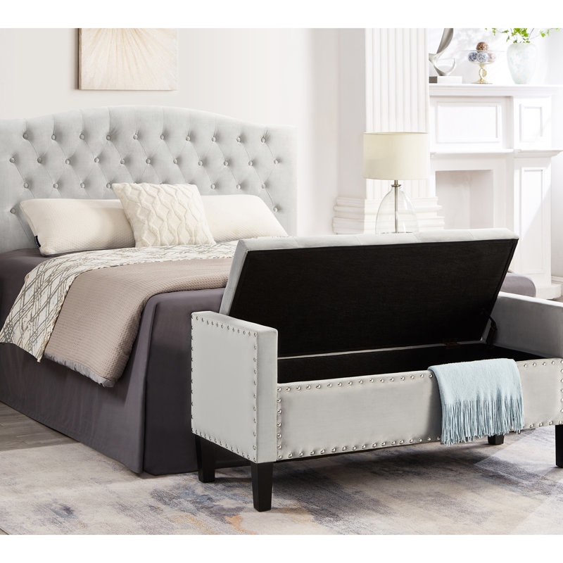 Banc de rangement rembourré en velours Bench-24-1.4, Gris