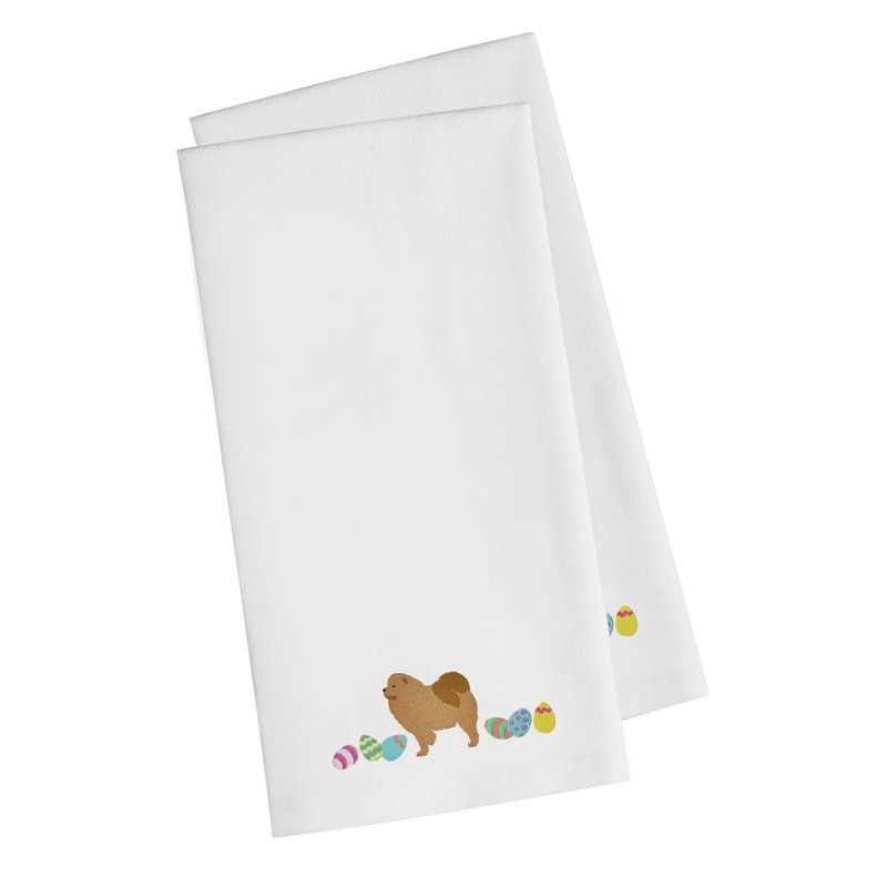 Serviette de cuisine à broderie chow chow, Blanc, H 28 po x l 19 po x P 0,1 po
