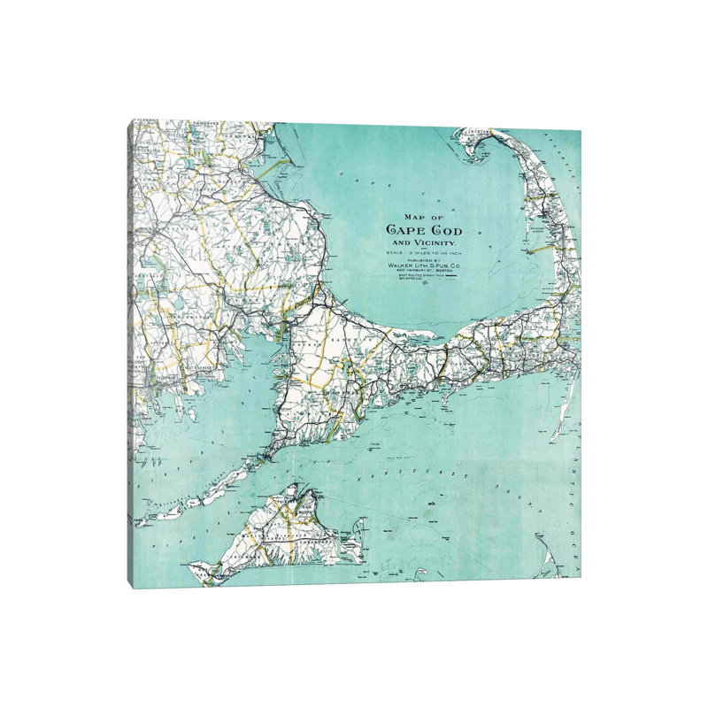 «Cape Cod and Vicinity Map» - impression, H 26 po x l 26 po x P 1,5 po, Toile tendue
