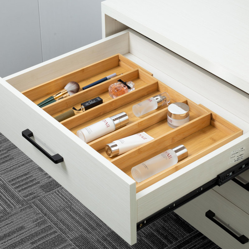 Bamboo Expandable Kitchen Drawer Organizer, Adjustable Utensil Holder And Cutlery Tray Organizer for Silverware, Utensils, Kitchen, Bedroom, Living Room Knives, 5 Slots Slots Drawer Dividers