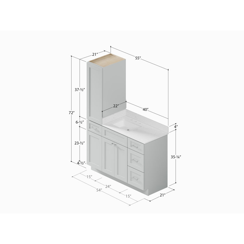 Meuble-lavabo simple 54 po Disar, Gris