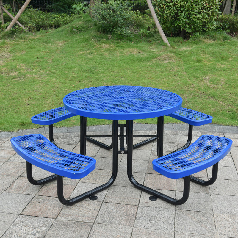 Round outdoor steel picnic table, Bleu