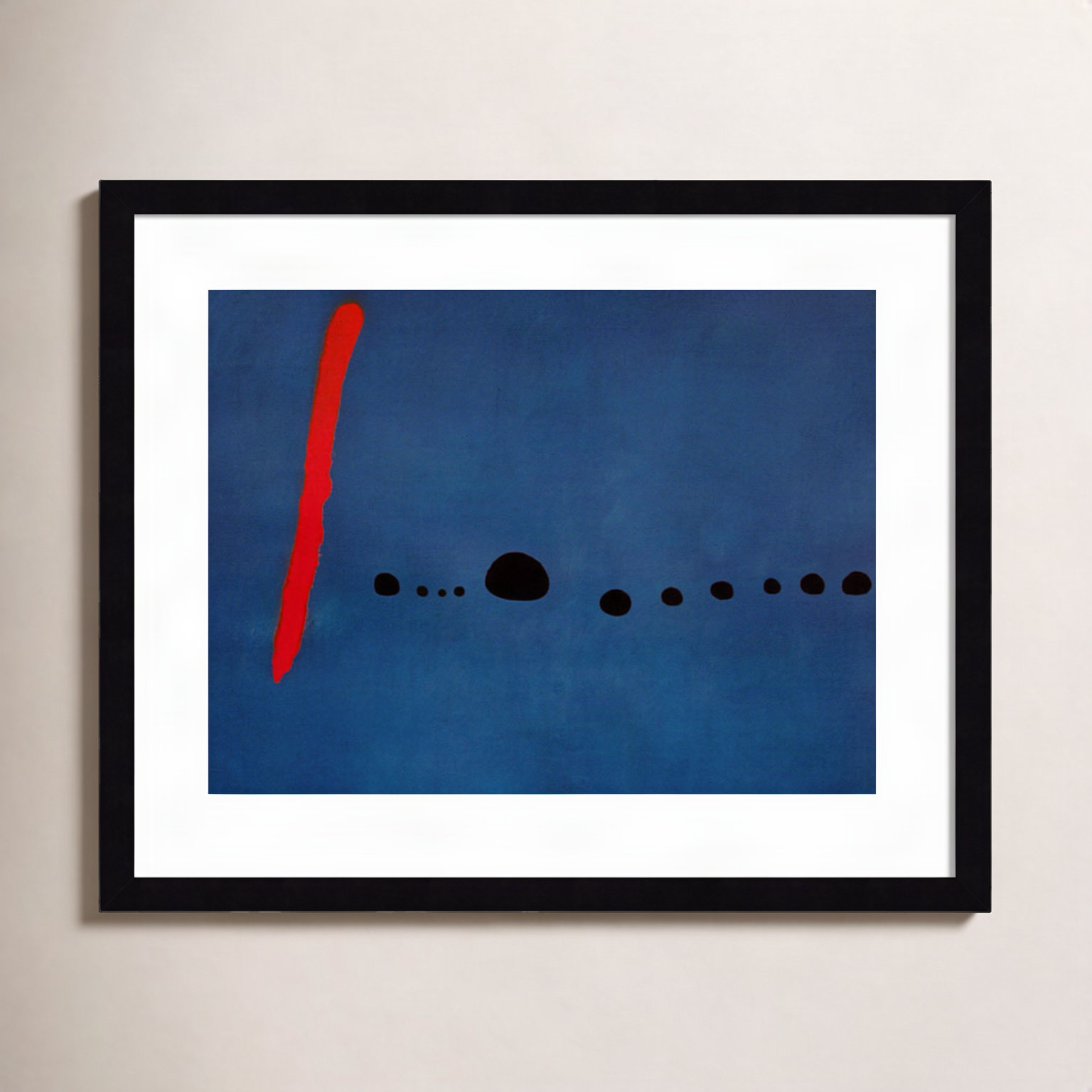Bleu II Print by Joan Miro, 17.12" H x 21.12" W x 0.88" D, Black Framed Paper