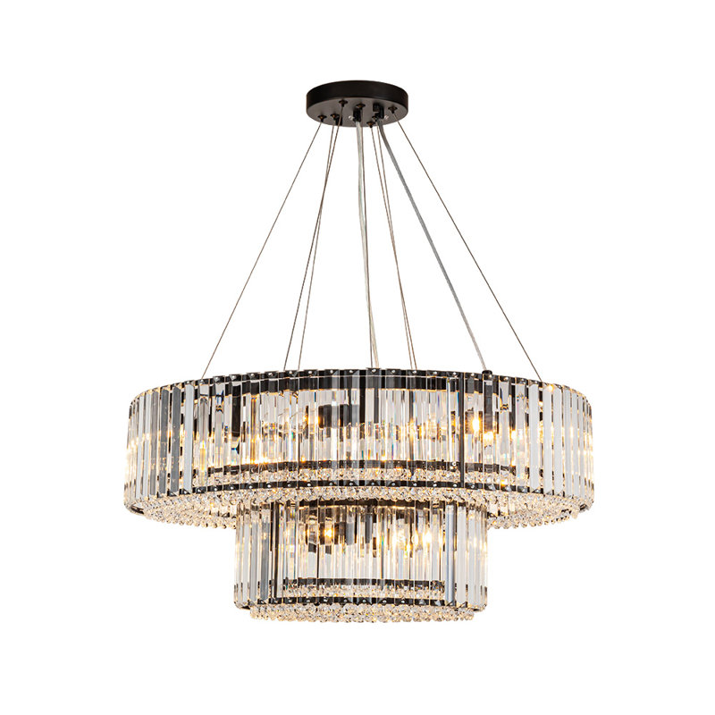 Theresa 12-Light Double-Tier Triangle Crystal Chandelier, Matte Black