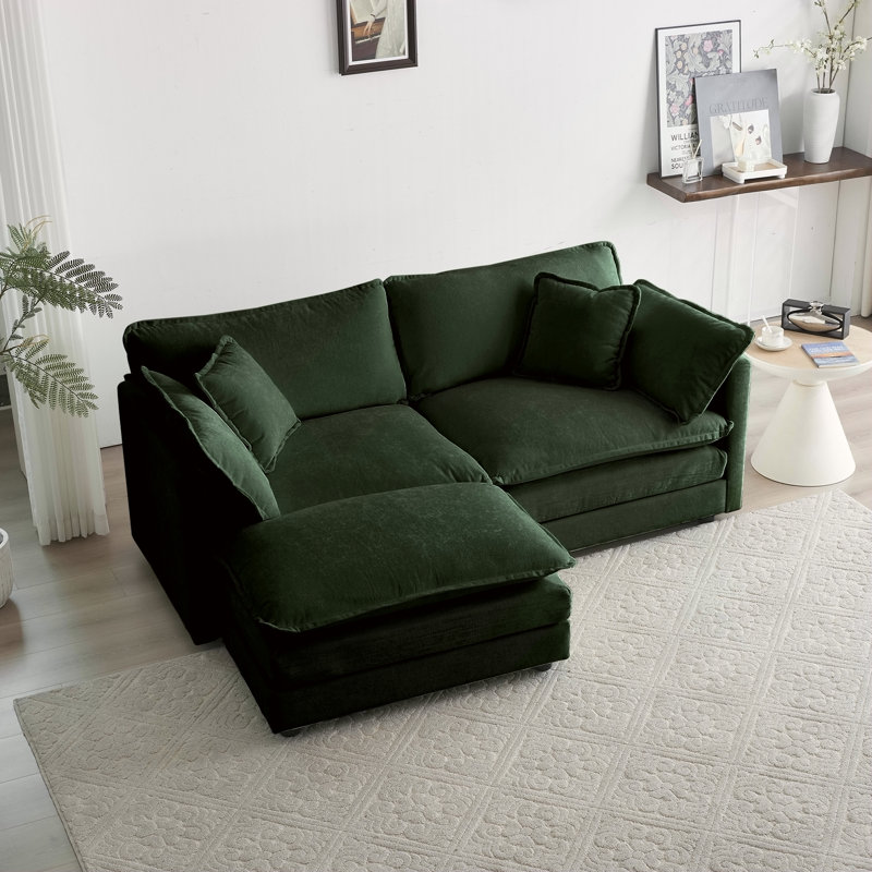 Canapé modulaire en L avec repose-pieds Chenille, Vert