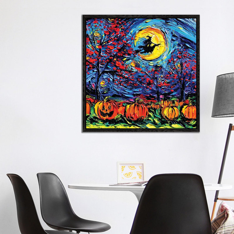Starry Halloween by Aja Trier - Painting on Canvas, Black Framed Canvas, 93.98 cm H x 93.98 cm W
