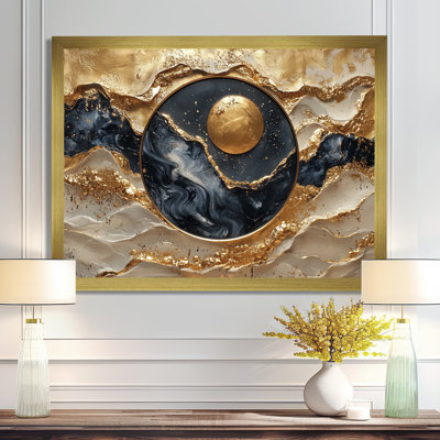 «Golden Eclipse On Marble Dancing Waves II», art mural réalisme abstrait