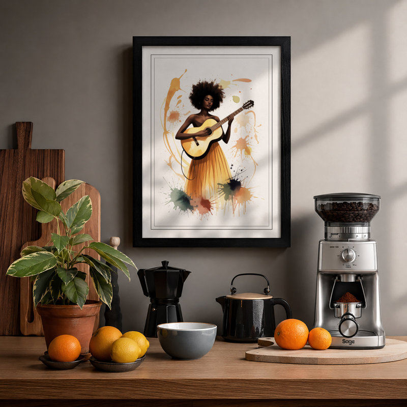 Musician in Gold Boho - Framed Print, A1 - 84.1 x 59.4 cm, Black