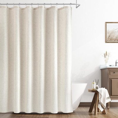 Extra Long Linen Shower Curtain 84 Inch Long Weighted Thick Fabric Bath Shower Curtain Set with Hooks, XLong Tall Country Farmhouse Beige Curtains for Bathroom, 72x84