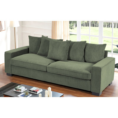 Canapé en velours côtelé de luxe avec 5 coussins décoratifs assortis, conception élégante, canapé 3 places spacieux et confortable pour un salon moderne