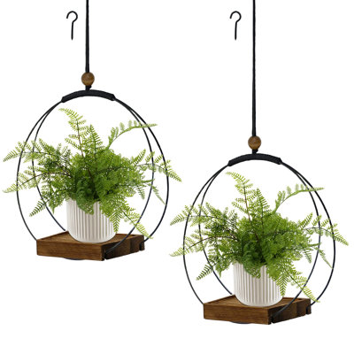 2 Pack Hanging Planter For Indoor Plants, Black Plant Hanger With Sturdy Wood Base, Modern Boho Macrame Hanger, Wall Ceiling Window Planter (Plants/Pots Not Included)