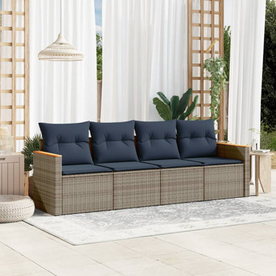 Ensemble de canapé de patio 5 pièces avec coussins en rotin de polyester noir