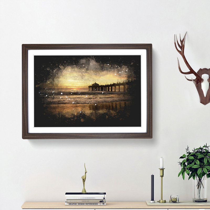 Sunset Behind The Pier - Single Picture Frame Print on MDF, 33cm H x 45cm W x 2cm D, Walnut Framed