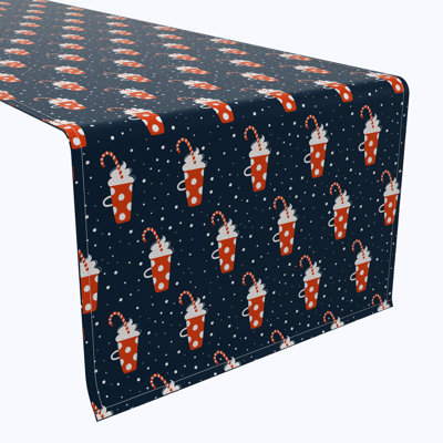 Table Runner, 100% Cotton, Polka Dot Hot Cocoa Mugs