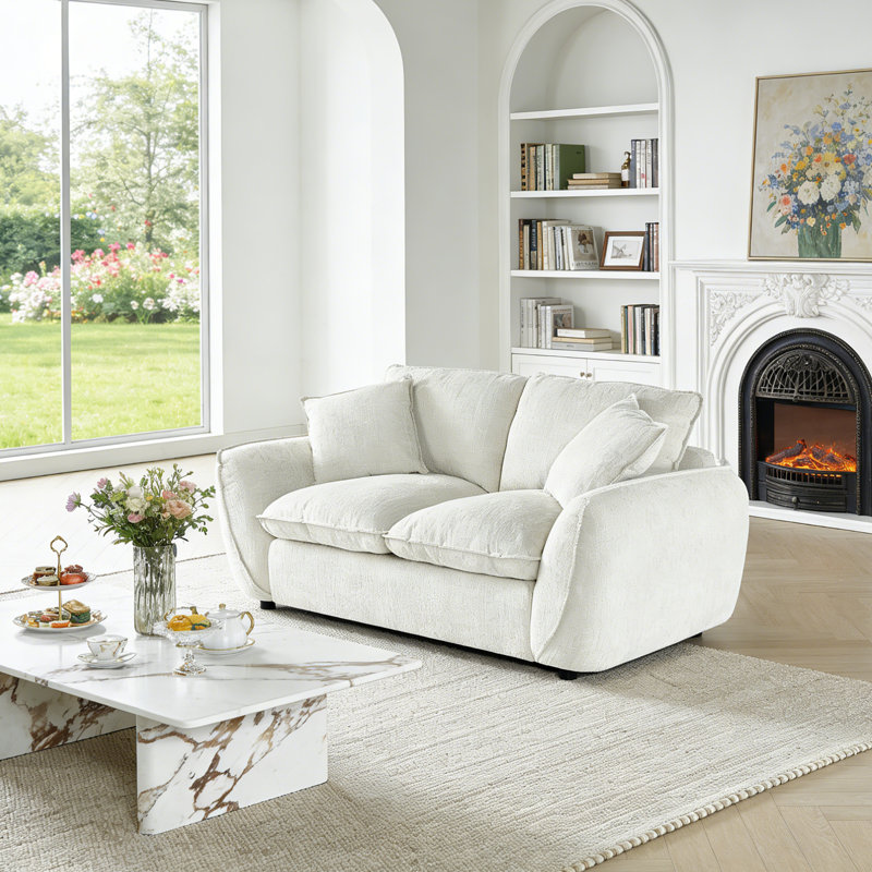 Canapé en chenille de 75 po de largeur avec coussins moelleux, Blanc