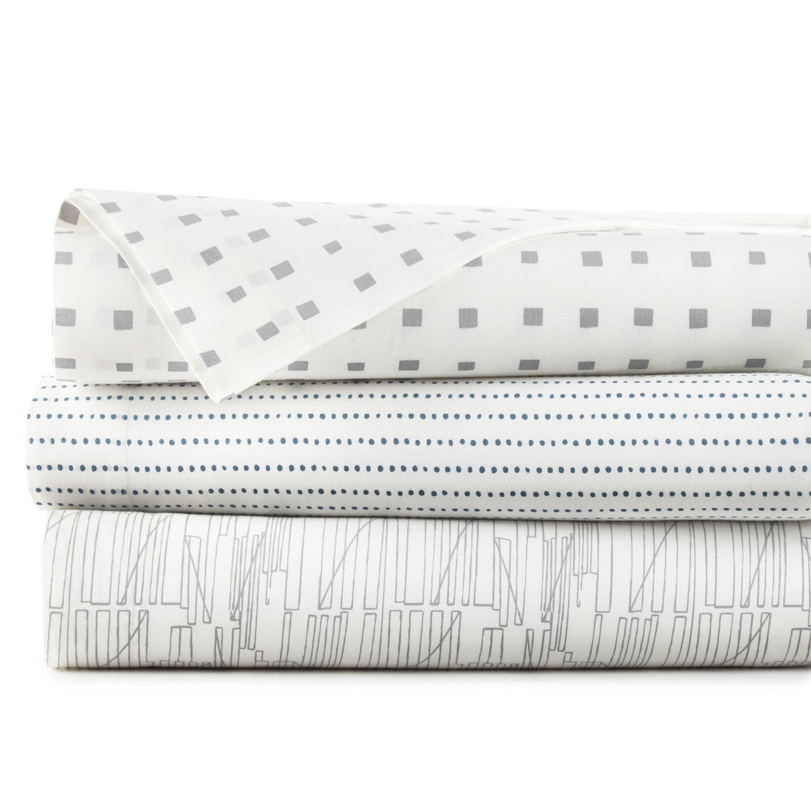 City Scene Botanical Blue Cotton Sheet Set, King Sheet Set + Fitted Sheet + 2 Pillowcases