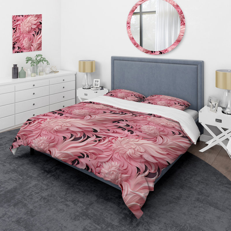 Literie spirale rose Sphynx I, Housse de couette pour grand lit et 2 taies décor